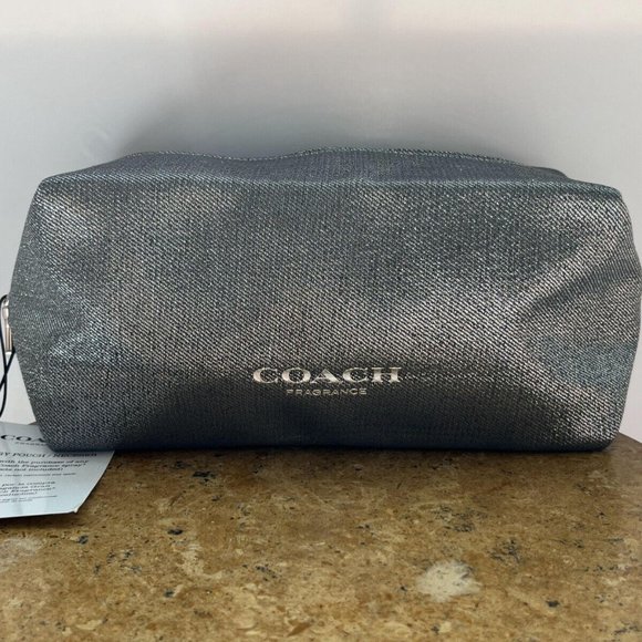 Coach Toiletry Pouch, Makeup & Cosmetic Bag, Silver Shimmering Large Zipper NWT - Picture 4 of 16